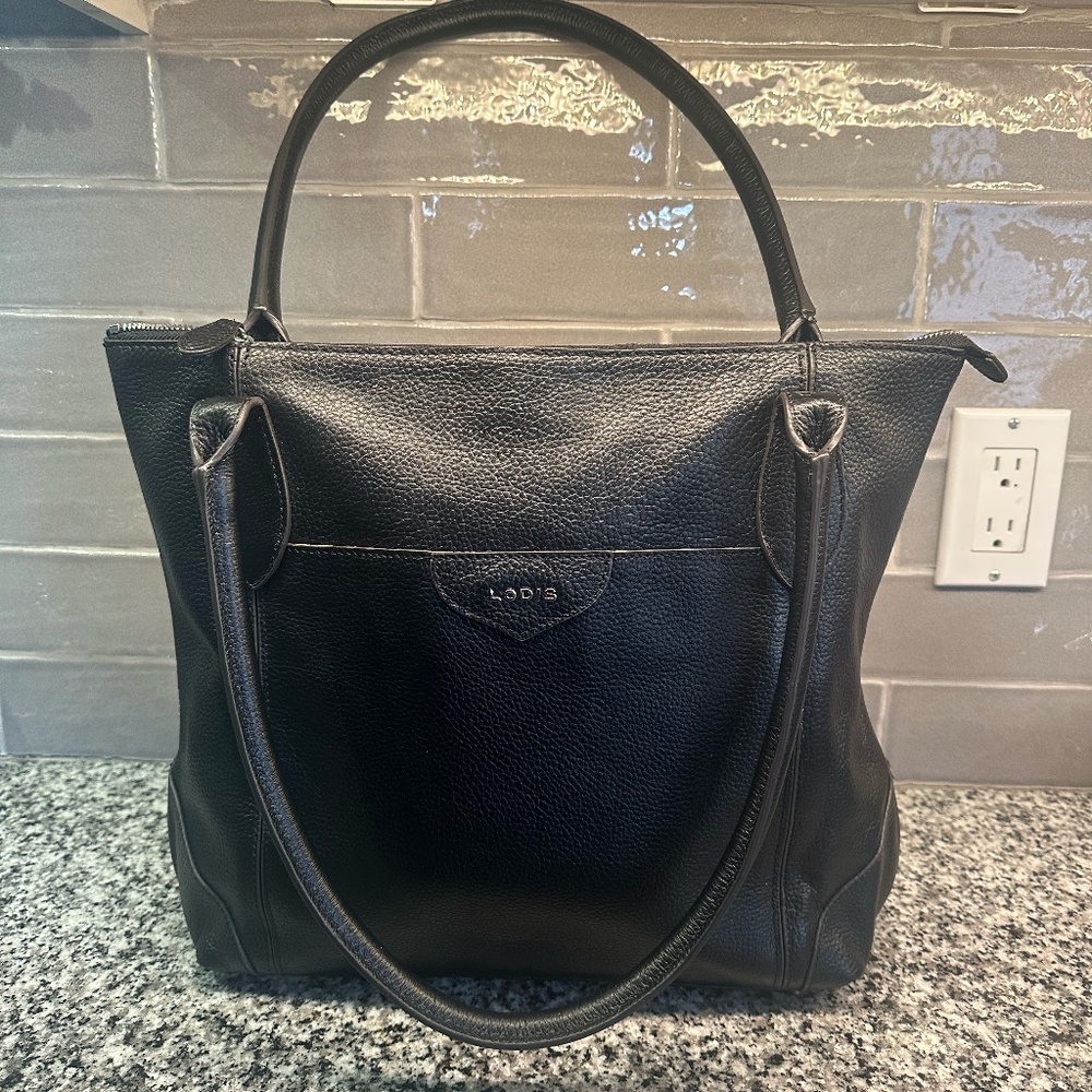 Lodis Black Pebbled Leather Tote / Travel Bag